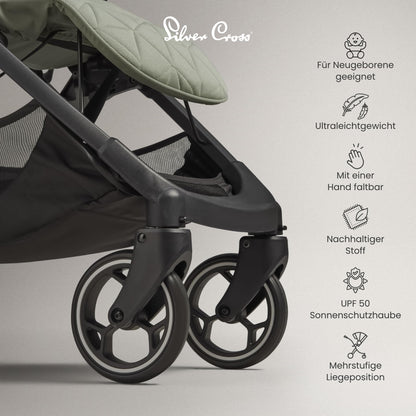Silver Cross | Clic Kompakt-Kinderwagen | Reisekinderwagen | faltbarer & leichter Kinderwagen | Kabinengröße | Neugeborene - 4 Jahre | Almond