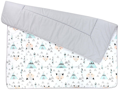 TupTam Krabbeldecke für Baby 120x120 cm - Gepolsterte Spieldecke Baby Baumwolle, XXL, OEKO-TEX, Weich & Hautfreundlich, Farbe: Wald/Beige