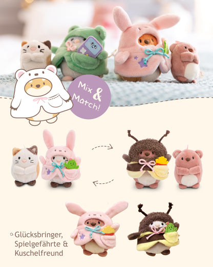 NICI MYMOCHI Kuscheltier Set - Kuscheltier Bär Nomo 8 cm mit Pommes und Bienenkostüm in Geschenkbox, Flauschiges Stofftier zum Kuscheln, Spielen und Liebhaben - 61142