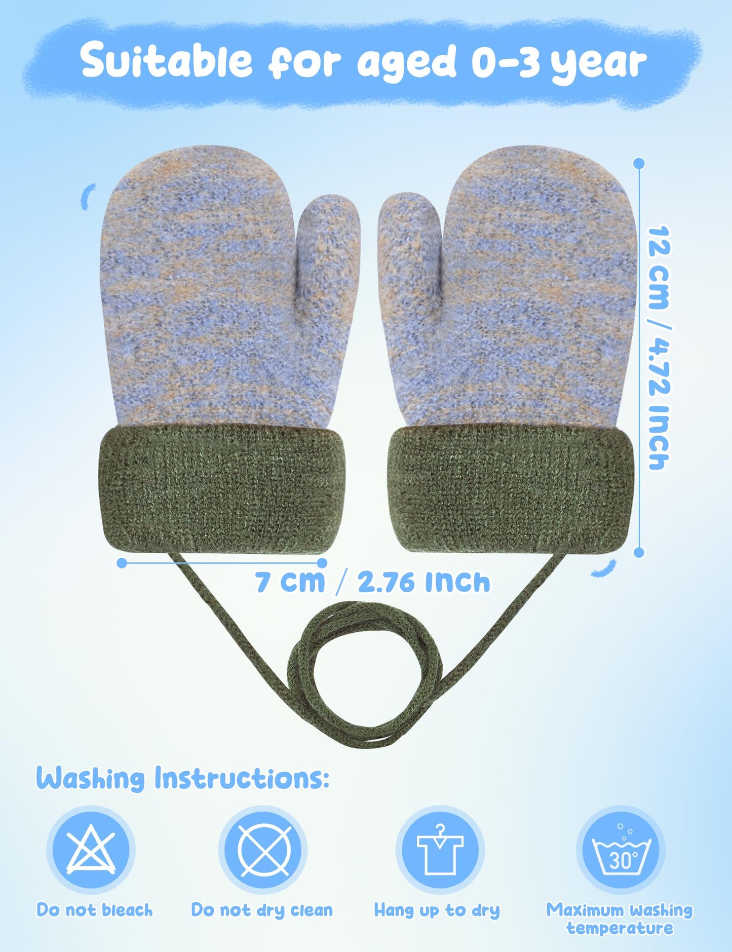Becellen Baby Handschuhe Fäustlinge Winter, Kinder Warm Strickhandschuh Weich Niedlicher Handschuhe mit Schlüsselband für 0-3 Jahre Mädchen Junge