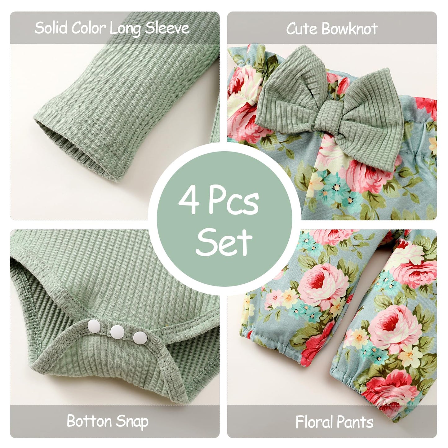 Neugeborenes Baby Mädchen Kleidung Kleinkind Gerippte Rüschen Langarm Strampler + Floral Hosen + Stirnband Nette Herbst Outfit Set