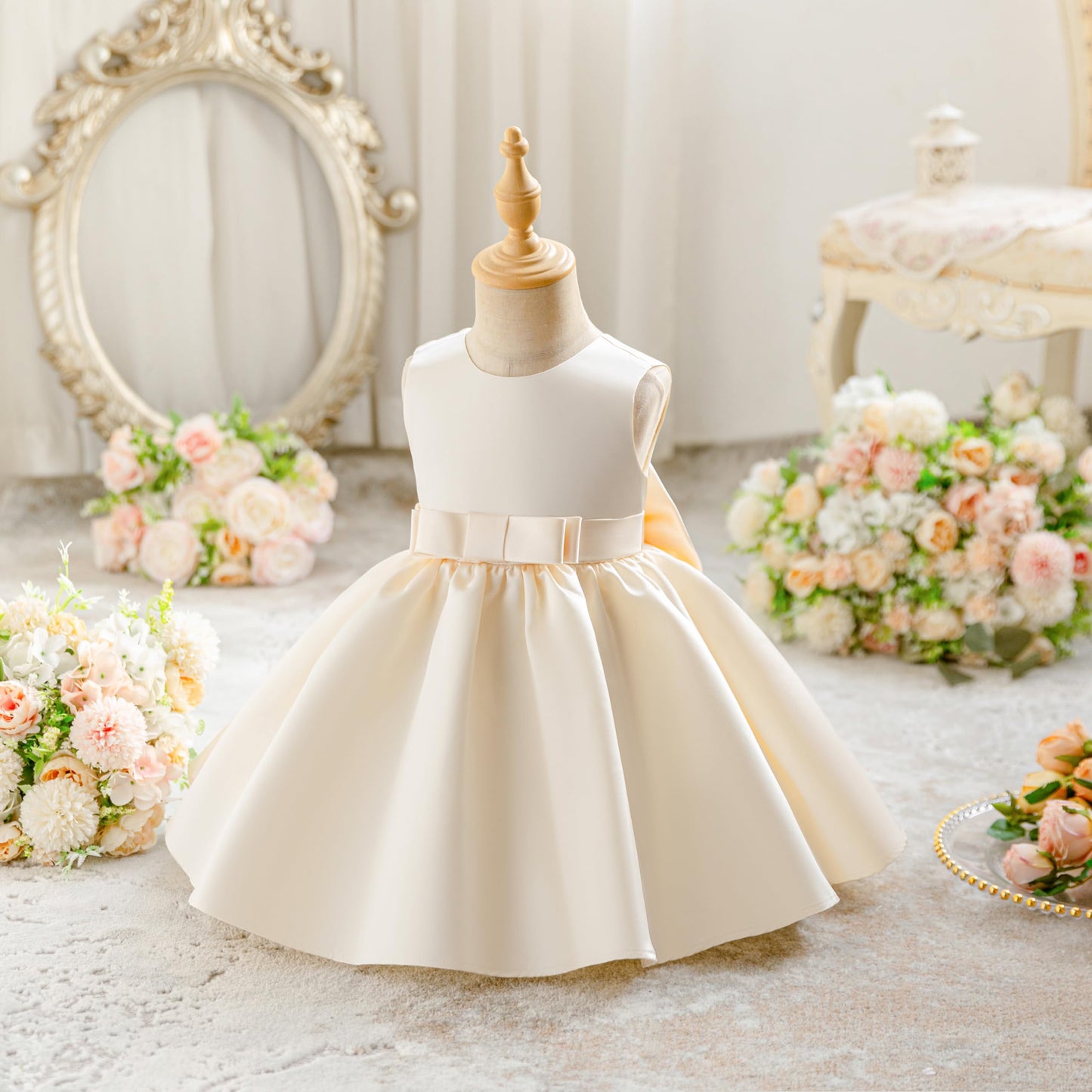 Baby Mädchen Kleid Satin Bowknot A-Linie Taufe Kleid Ärmellos Kleinkind Prinzessin Geburtstag Kleider Kinder Hochzeit Blumenmädchen Kleid Festliche Party Kleid