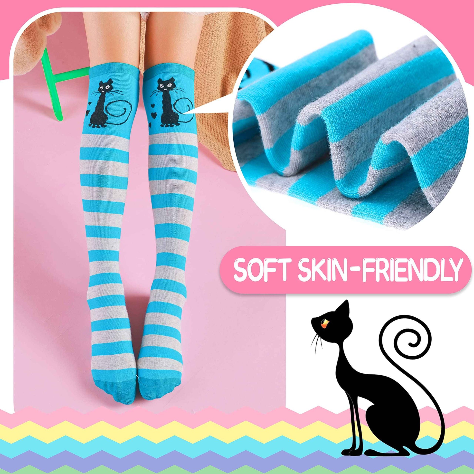 ANTSANG Girls' Knee Socks 6 Pairs for Children Gifts Long Funny Children's Socks Animal Cotton Socks 3-12 Years