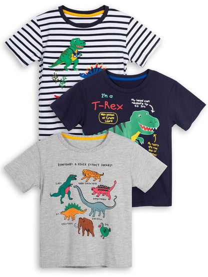 YOUNGSOUL Jungen T-Shirt Dinosaurier Kinder Kurzarm Tee Shirt Sommer Tops 3er-Pack