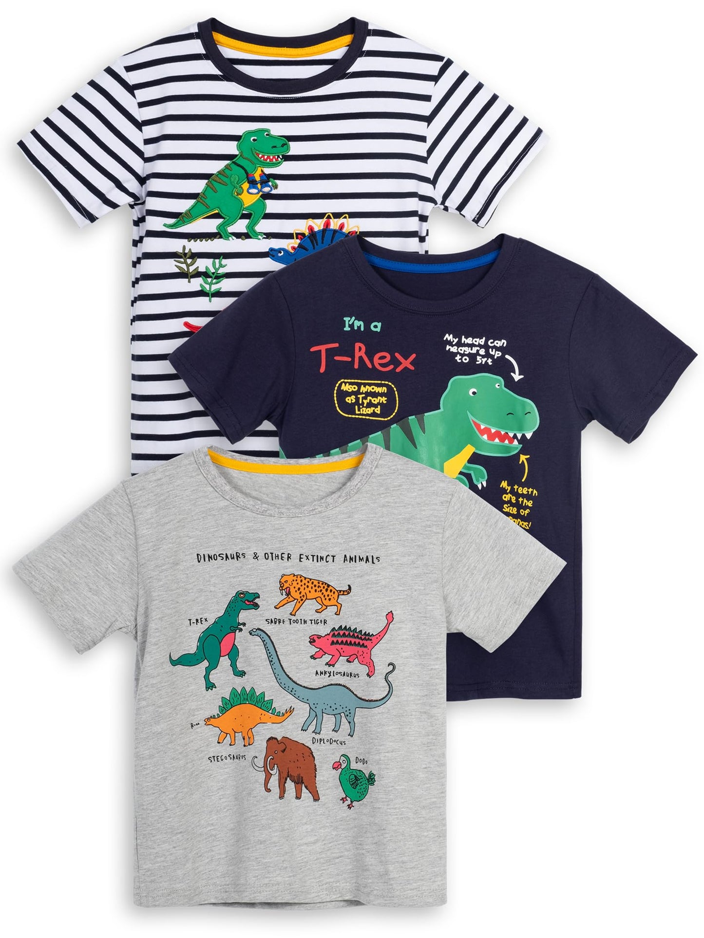 YOUNGSOUL Jungen T-Shirt Dinosaurier Kinder Kurzarm Tee Shirt Sommer Tops 3er-Pack