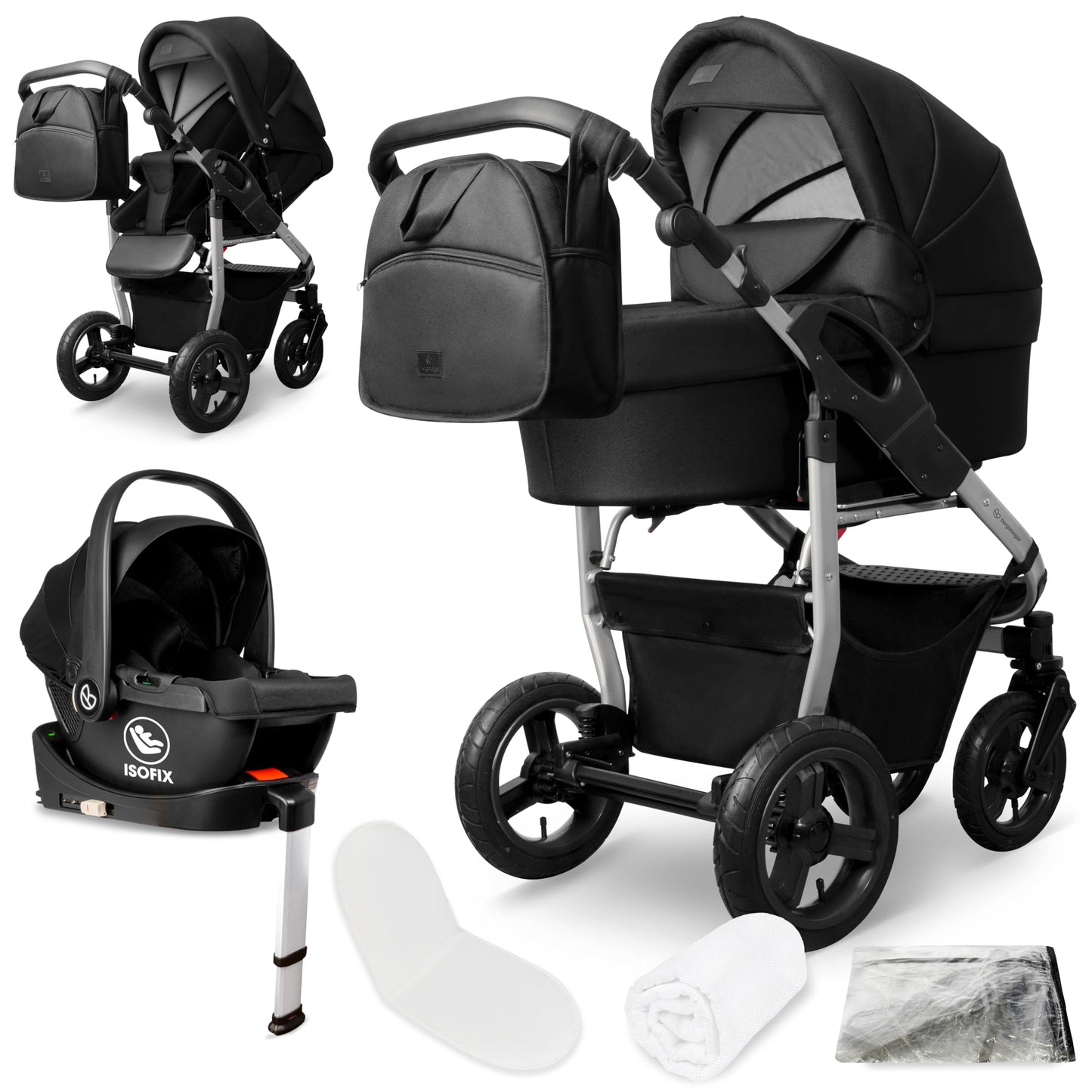 Bergsteiger Capri 3-in-1 Combination Pushchair - Baby Carrier, Sports Seat & i-Size Baby Seat, Pneumatic Tyres, Suspension, Height-Adjustable Handle, Foldable, Accessories