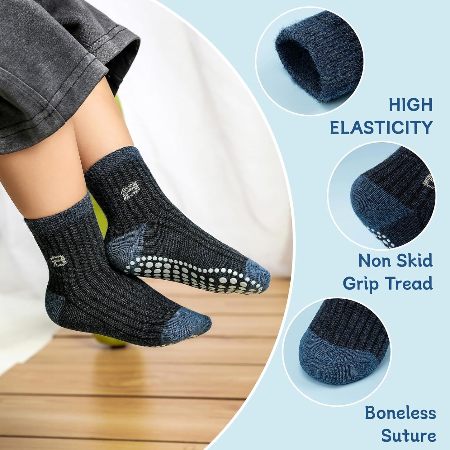 KOWAYI Stoppersocken Kinder 5/10 Paar ABS Rutschsocken Kinder Jungen, Mädchen, Baby Antirutschsocken 1-7 Jahre Grip Socken