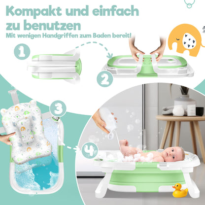 KIDIZ® Baby Bathtub, Baby Bathtub, Space-Saving & Foldable, Bath Tub, Shower Tray for Newborns, Toddlers, 0-24 Months, Portable Travel Shower for Babies, Ergonomic Bathtub with Thermostat and