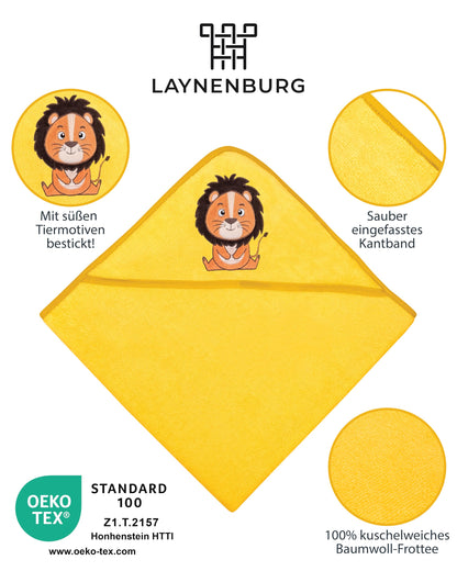 LAYNENBURG Premium Kapuzenhandtuch Baby - Badehandtuch aus 100% Baumwolle - Oeko TEX - Handtuch mit Kapuze für Neugeborene & Kinder - Badetuch, Babyhandtuch Mädchen, Jungen (Waschbär 80 x 80cm)