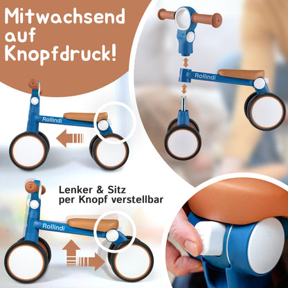Rollindi Kinder Laufrad ab 1 Jahr [Mitwachsend] Kippsicher Leicht Lauflernrad Baby Fahrrad Rutschauto Jungen und Mädchen von 12-36 Monate | Neues Modell, Blau - Meloni2