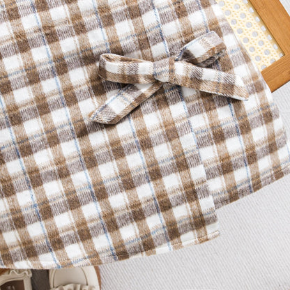 Baby Kinder Mädchen Kleidung Set Rüschen gerippt Langarm Top Fliege Checked Rock 2 Stück Frühling Herbst Kleinkind Outfits Set