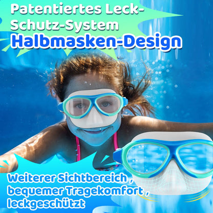 Vvinca Swimming Goggles for Kids with Nose Guard and Fabric Strap, Shatterproof, Anti-Fog and Waterproof for Children 3-14 Years
