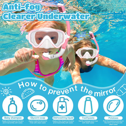 NLMWTI Children's Snorkel Set with 180° Panorama HD Vision, Anti-Fog & Anti-Leakage, Durable Safety Glass, Adjustable Side Straps