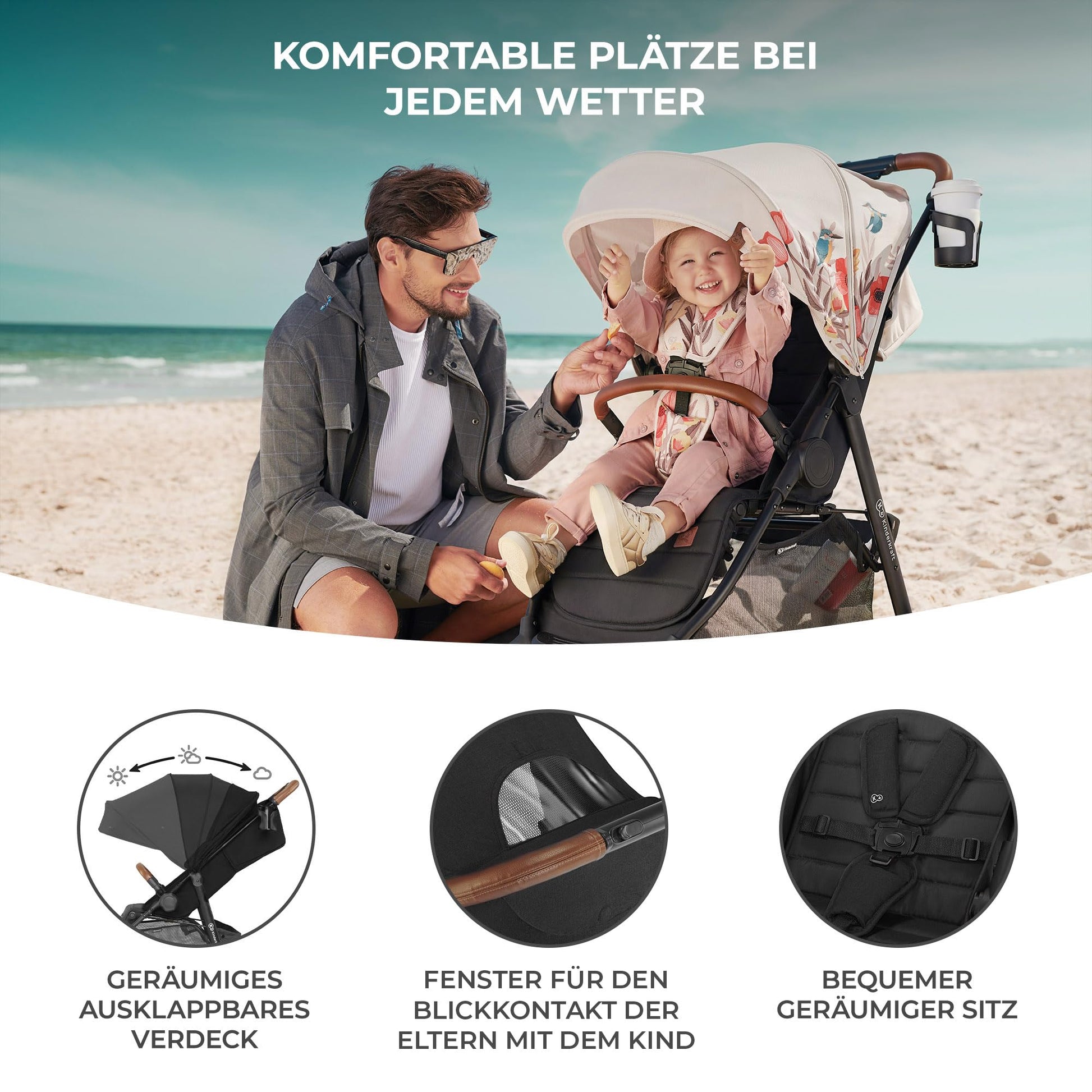 Kinderkraft GRANDE PLUS Kinderkraft Buggy von Geburt bis 22 kg, Zusammenklappen mit einer Hand, Liegeposition, großes Verdeck mit Fenster, alle 4 Räder gedämpft, geräumige Sitz, Grau - Meloni2