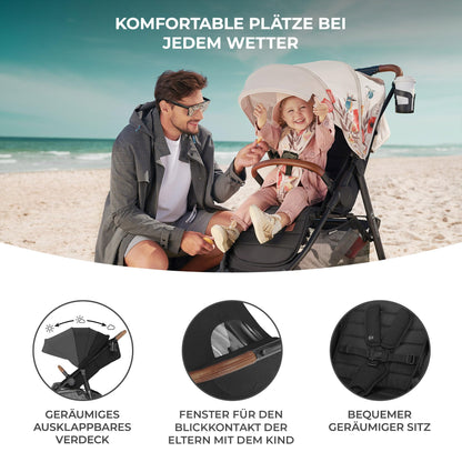 Kinderkraft GRANDE PLUS Kinderkraft Buggy von Geburt bis 22 kg, Zusammenklappen mit einer Hand, Liegeposition, großes Verdeck mit Fenster, alle 4 Räder gedämpft, geräumige Sitz, Grau - Meloni2