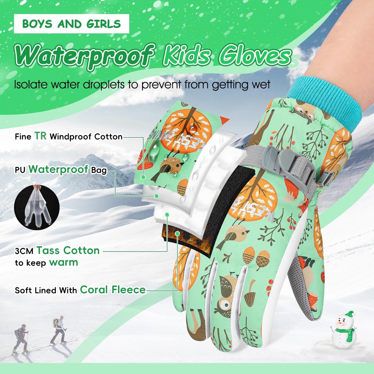 CYCLESPEED Kinder Winddicht Winterhandschuhe Warm Skihandschuhe Wasserdicht für 4-12 Jahre Mädchen Jungen Fahrradhandschuhe Outdoor Snowboarding