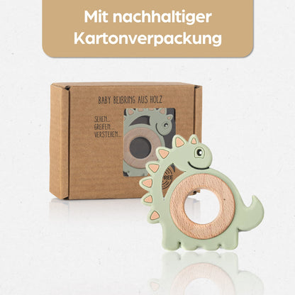 Schildkröte Beißring für Baby Natur Holz & Silikon Blau - Kauspielzeug, Zahnen-Hilfe & Greifling - Babyspielzeug Beissring Geschenk zur Geburt - Holz-Spielzeug nachhaltig, BPA-frei schadstofffrei