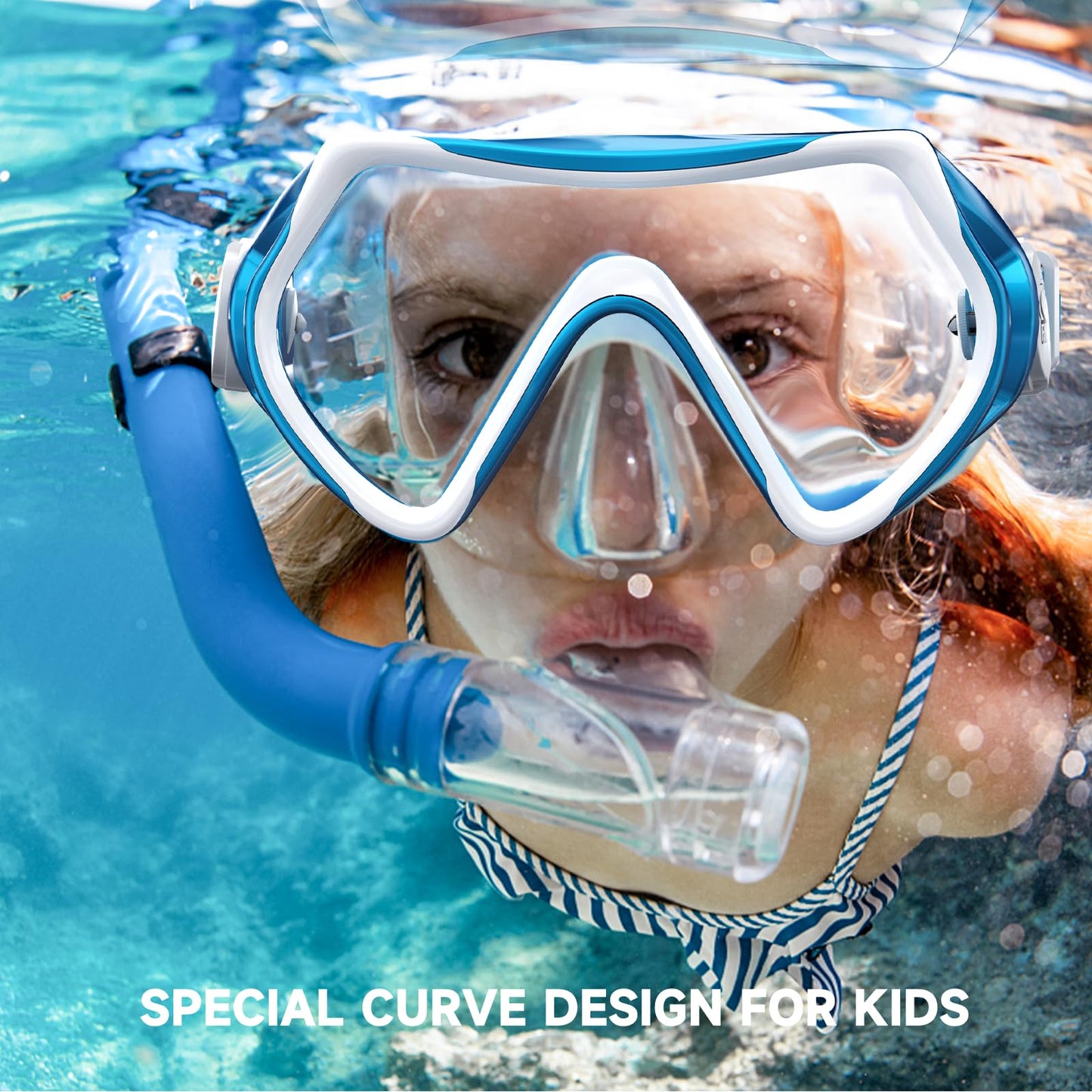 Findway Children's Diving Goggles, Swimming Goggles, Snorkel Mask for Boys Girls Teenagers, Diving Mask with Nose Cover, 180° Panorama, HD, Anti-Fog, Anti-Leak, Diving Goggles for Children 4-16 Years
