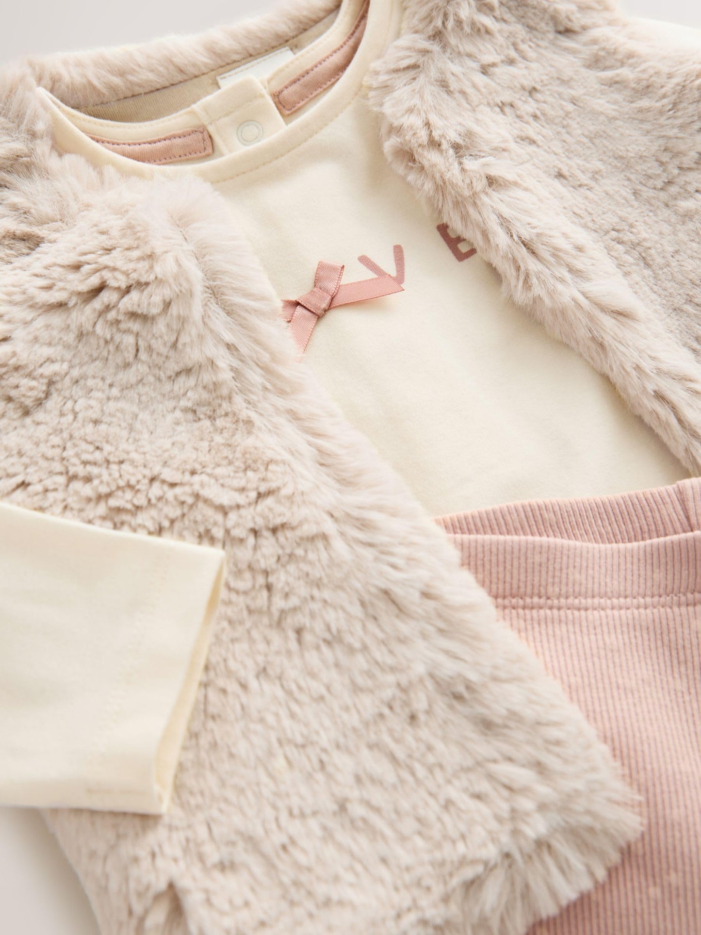 NEXT Baby Mädchen Baby Fellweste, Oberteil und Leggings im 3-teiligen Set