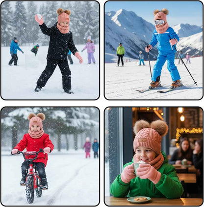 Hat Scarf Set Girls, Winter Hat Girls, Winter Hat Children, Scarf and Hat Set Hat Girls 6 Years, 4-Piece Set in Soft Pink