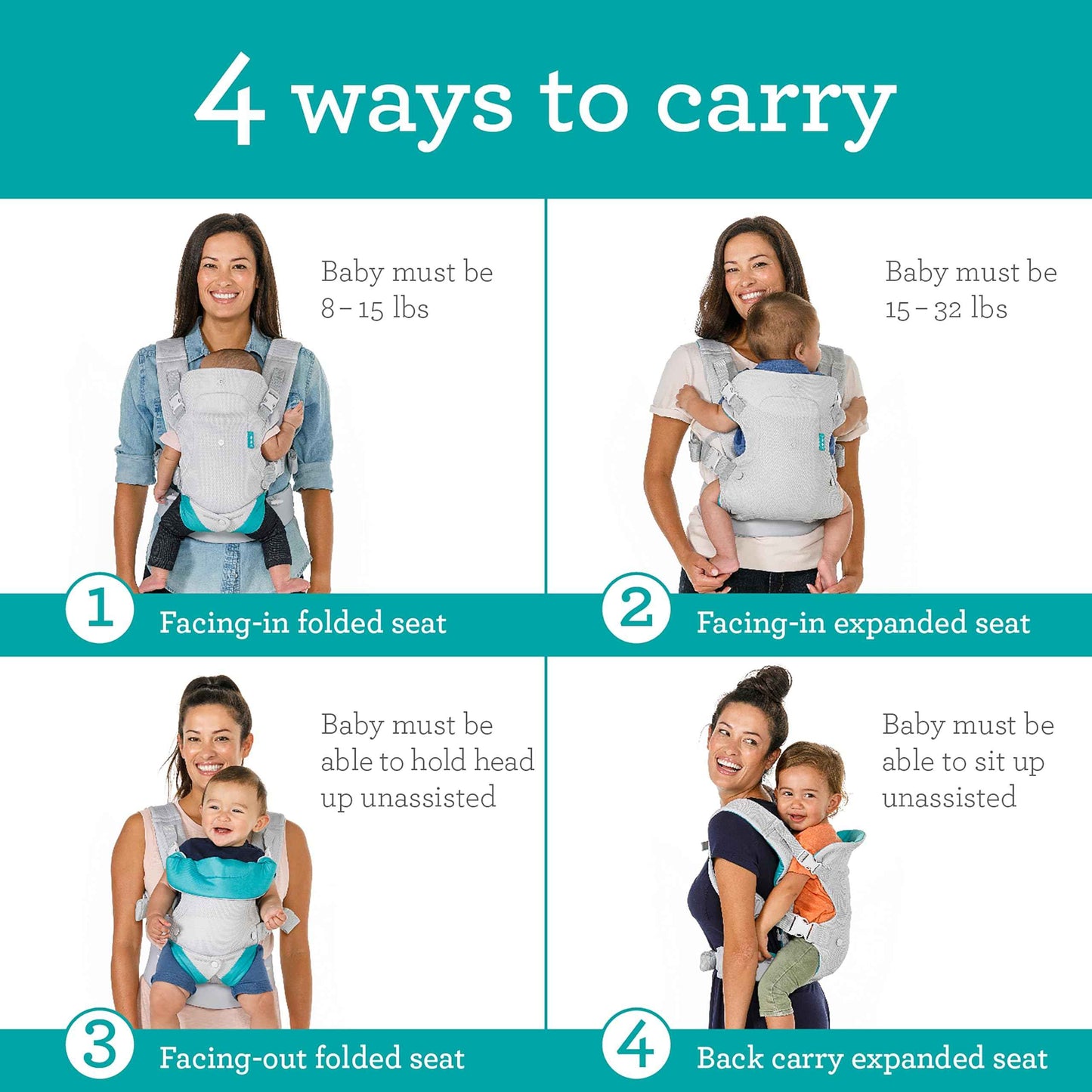 Infantino Flip Advanced 4-in-1 Babytrage, Ergonomisch, Umwandelbar, mit Blickrichtung Nach Innen und Außen, Vorne und Hinten Tragbar für Neugeborene bis Kleinkinder von 3,6-14,5 kg, Grau