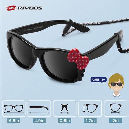 RIVBOS Rubber Sunglasses Children's Polarised UV400 Protection Flexible Glasses with Strap Boys Girls Baby and Children Age 3-10 RBK002-1
