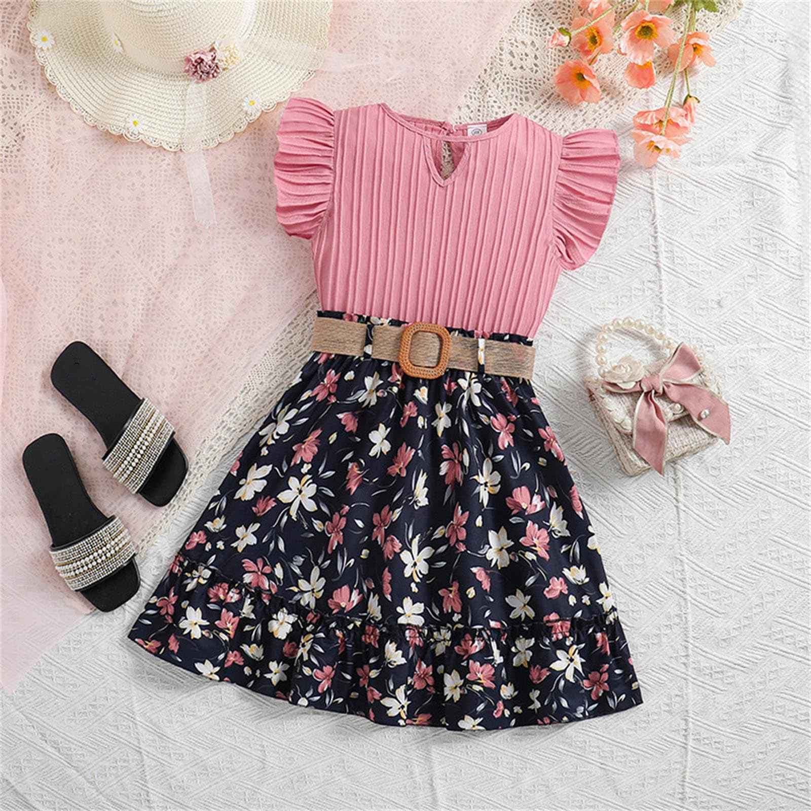 Kleinkind Baby Mädchen Outfits Rüschen Ärmellose T-Shirt Tops + Elegant Blumen Mini Rock 2 Stück Frühling Sommer Kleidung Sets