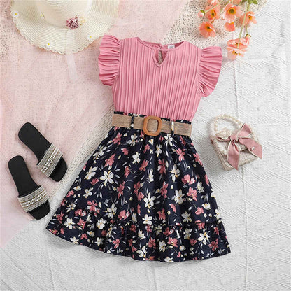 Kleinkind Baby Mädchen Outfits Rüschen Ärmellose T-Shirt Tops + Elegant Blumen Mini Rock 2 Stück Frühling Sommer Kleidung Sets