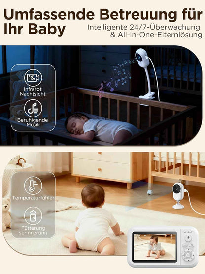 Baby Monitor with Camera, 1080P Baby Camera Monitor with Holder and Bed Clip Without WiFi, 2-Way Audio, Crying Detection, 4x Zoom, Night Vision, Temperature Sensor, 3.5 Inch LCD Baby Monitor with SD