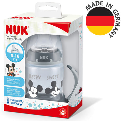 NUK First Choice+ Trinklernflasche | 6–18 Monate | 150 ml | Temperature Control Anzeige | Anti-Colic-Ventil | auslaufsichere Trinkschnabel | Ergonomische Griffe | BPA-frei | Disney Winnie Puuh blau