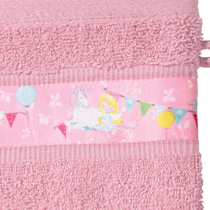Erwin Müller Kinder-Waschhandschuh, Waschlappen, Frottier 2er-Pack rosa Größe 16x21 cm - angenehm weich, saugstark, langlebig, mit Webbordüre, Stickerei Elfen