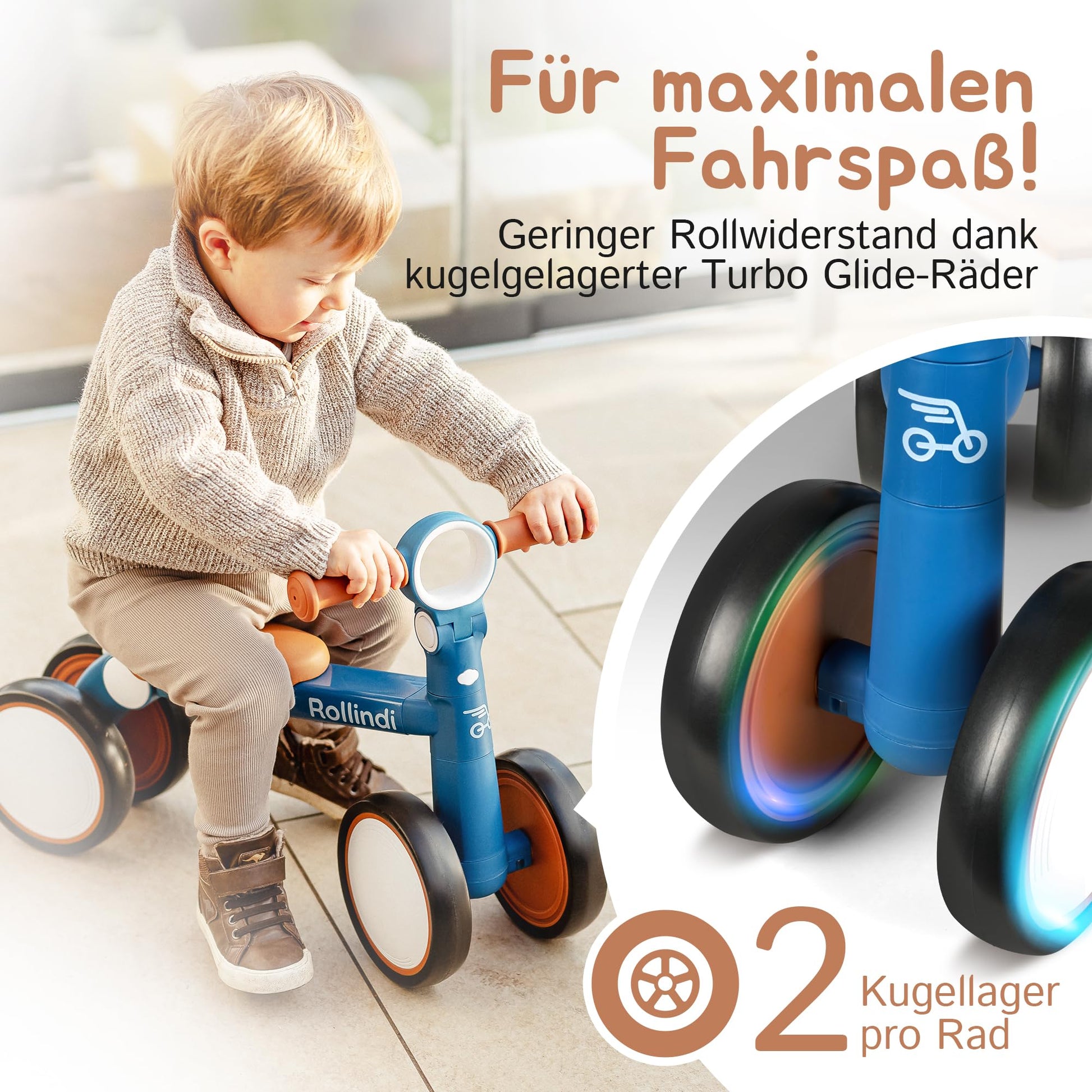 Rollindi Kinder Laufrad ab 1 Jahr [Mitwachsend] Kippsicher Leicht Lauflernrad Baby Fahrrad Rutschauto Jungen und Mädchen von 12-36 Monate | Neues Modell, Blau - Meloni2