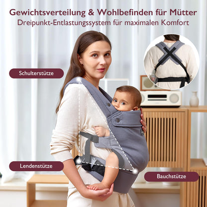 Momcozy Babytrage aus 100% Baumwolle – Baby Carrier für Kleinkind (3-24 Monate, 3,2-20 kg) · Ergonomische M-Position · X-Rücken · Taillengurt 64-127cm, Khaki