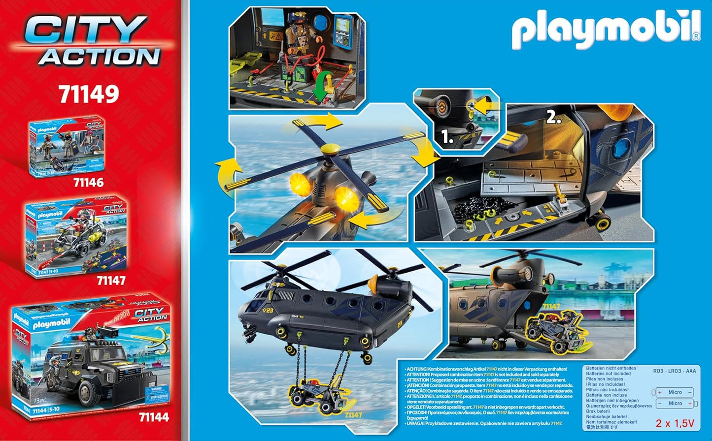 PLAYMOBIL City Action 71149 SWAT-Rettungshelikopter, detailreicher SWAT-Rettungshelikopter mit Licht- und Soundmodul, Spielzeug für Kinder ab 5 Jahren