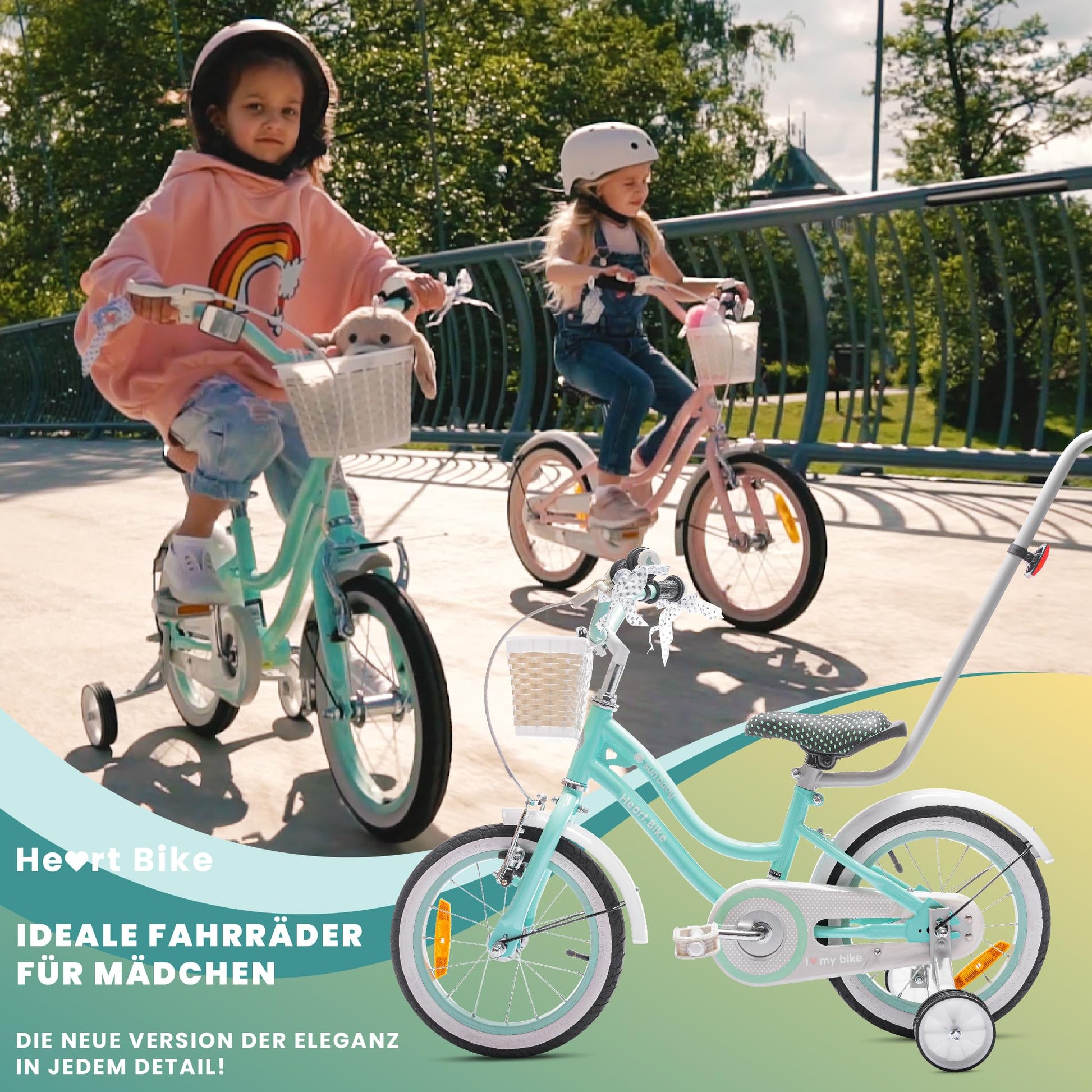 sun baby Mädchenfahrrad 12, 14 und 16 Zoll Radgröße Heart Bike zur Auswahl, mit Abnehmbarer Schubstange, Kinderfahrrad für Mädchen von 2 bis 6 Jahre - Meloni2
