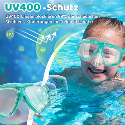 Vvinca Swimming Goggles for Kids with Nose Guard and Fabric Strap, Shatterproof, Anti-Fog and Waterproof for Children 3-14 Years