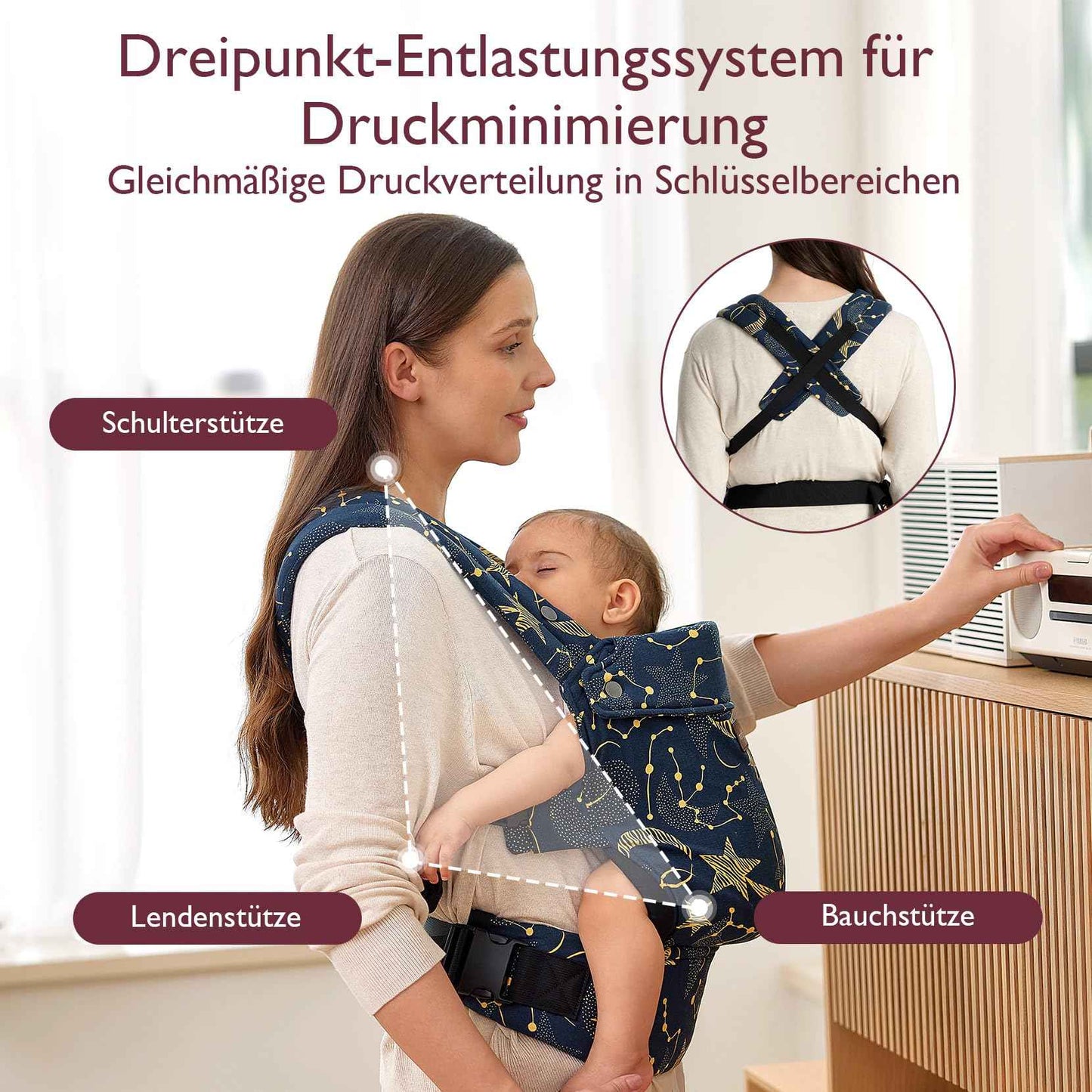 Momcozy Babytrage aus 100% Baumwolle – Baby Carrier für Kleinkind (3-24 Monate, 3,2-20 kg) · Ergonomische M-Position · X-Rücken · Taillengurt 64-127cm, Khaki