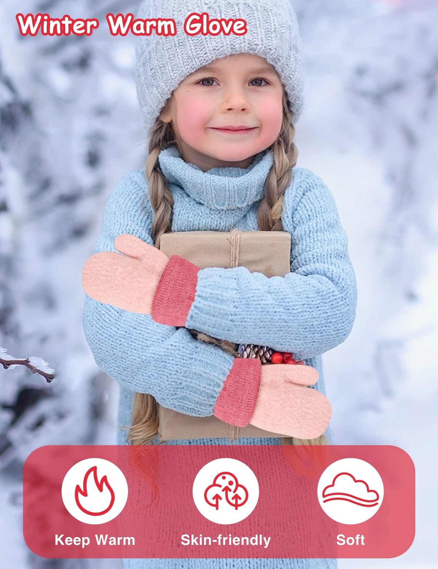 Becellen Baby Handschuhe Fäustlinge Winter, Kinder Warm Strickhandschuh Weich Niedlicher Handschuhe mit Schlüsselband für 0-3 Jahre Mädchen Junge