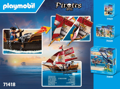 PLAYMOBIL Pirates 71418 Pirate Ship, Exciting Adventures on the High Sea, with Extensive Accessories such as Telescope, Compass and Cannons, Toy for Children from 4 Years