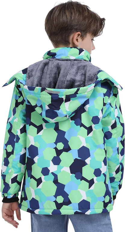 MoFiz Winter Jacket Boys Ski Jacket Warm Inner Lining Children's Outdoor Softshell Jackets Snow Jacket with Removable Hood