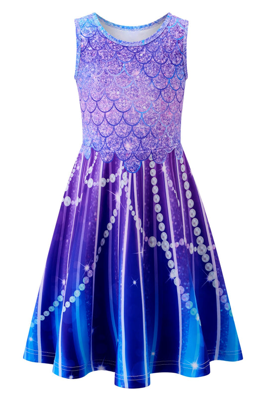 AIDEAONE Mädchenkleid Schmetterling A-Linie Ärmelloses Sommerkleid Buntes Kleid 4-12 Jahre