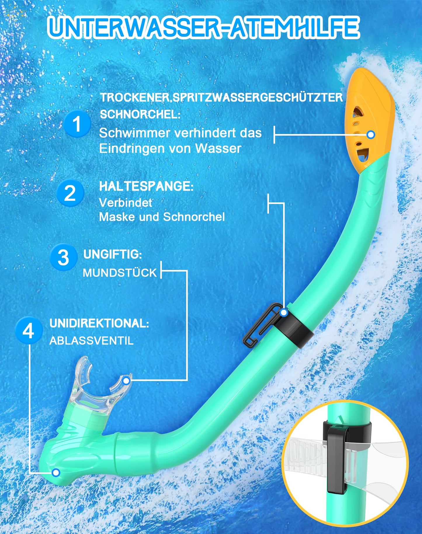 Gintenco Schnorchelset Kinder, Taucherbrille Kinder mit Schnorchel Anti-Fog Panorama-Weitsicht, Anti-Leck schnorchelmaske,Tauchmaske für Schwimmen Schnorcheln 4-16 Jahre