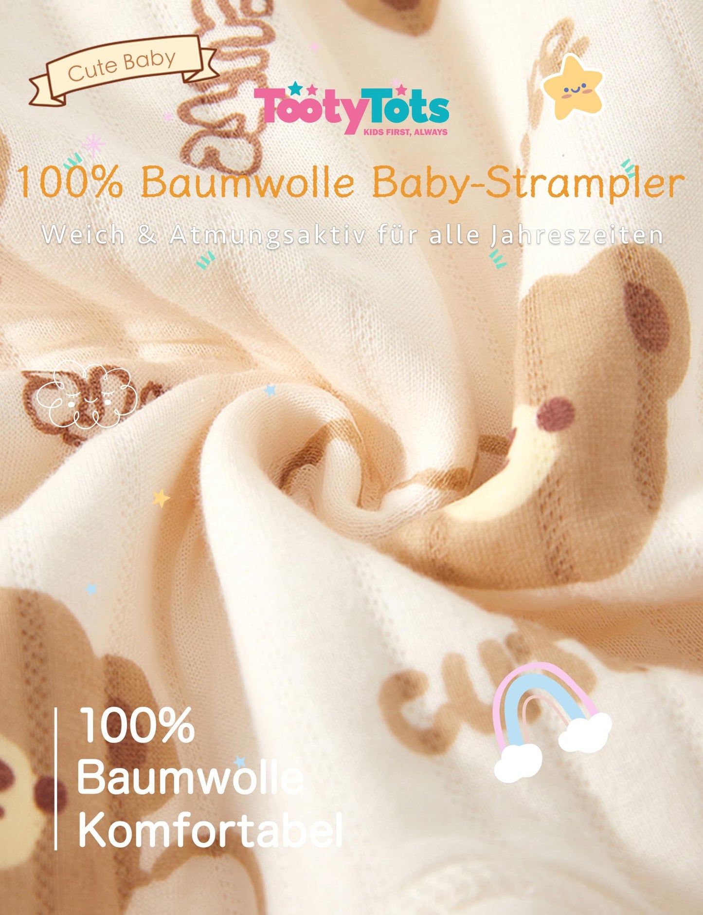 Neugeborener Unisex Strampler, Langarm-Overall, 100 % Baumwolle, weich und bequem, für Babys, Oberbekleidung und Nachtwäsche, geeignet für alle Jahreszeiten