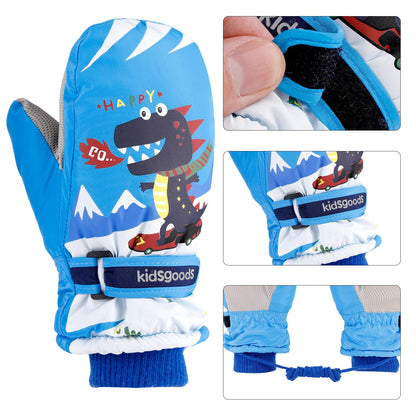 KAKU NANU Children's Winter Gloves 2-10 Years Ski Gloves Waterproof Warm Fleece Cartoon Children's Gloves Mittens with Cord Outdoor Snowboard Gloves Children Boys Girls Blue Red Pink Purple