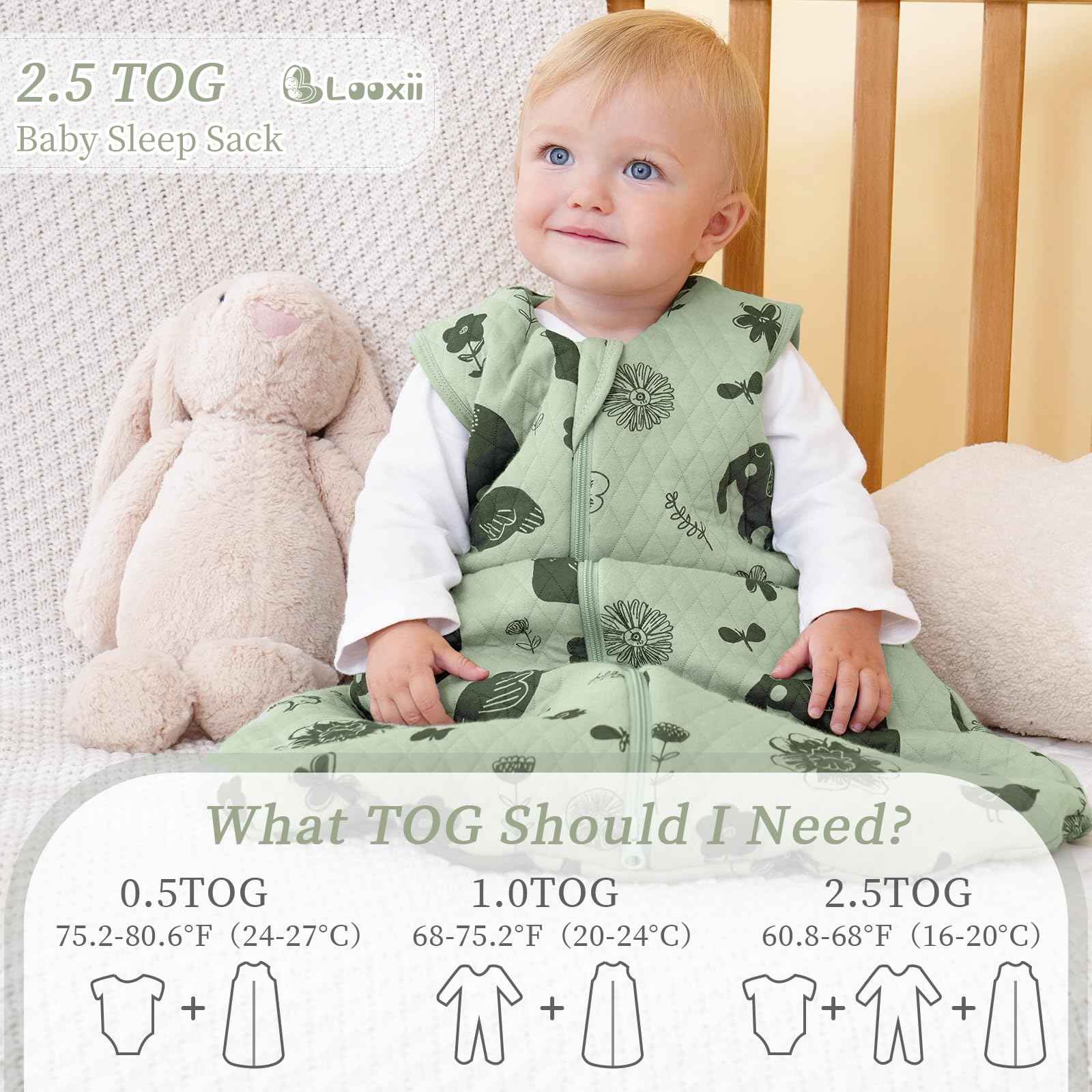 Looxii Baby Winter Sleeping Bag, Cotton, 2.5 Tog, Warm Winter Sleeping Bag, Soft Baby Sleeping Bag, Newborn in 6-12 Months, Perfect for Autumn, Winter