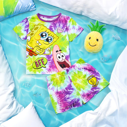 SPONGEBOB SQUAREPANTS Pyjama Kinder Teenager Weiche Mädchen Schlafanzug Kurz Sommer Lounge Set Geschenk für Mädchen