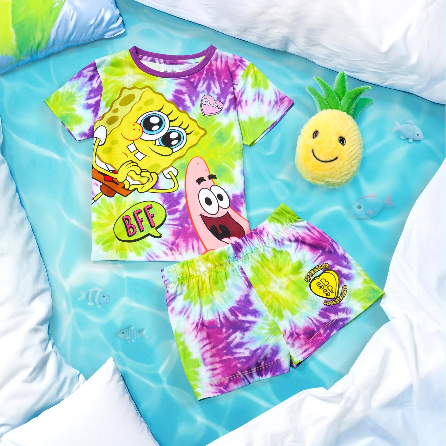 SPONGEBOB SQUAREPANTS Pyjama Kinder Teenager Weiche Mädchen Schlafanzug Kurz Sommer Lounge Set Geschenk für Mädchen