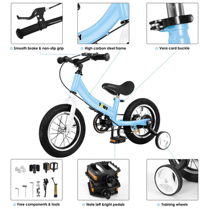 YBIKE 2 in 1 Laufrad, Kinderlaufrad und Kinderfahrrad Dual-Use-Funktion, geeignet für Kinder im Alter von 1-7, 12,14,16 Zoll mit Bremse, Pedal, Trainingstheorie - Meloni2