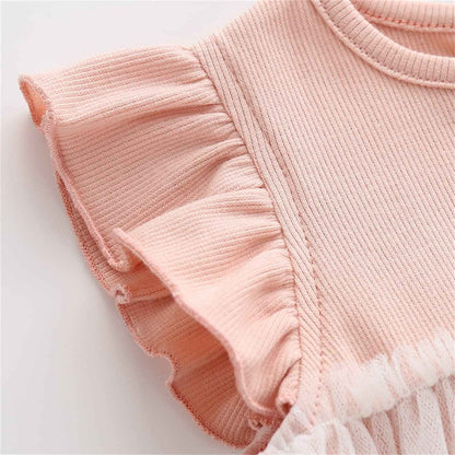 Toddler Baby Girl Clothing Set Long Sleeve Ruffle Daisy Printed Tulle Tutu Skirt One Piece Romper Dress Autumn Outfit