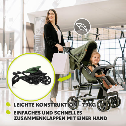 LIONELO Emma Plus Kinderwagen bis zu 15 kg, Kindersportwagen, leicht modern klein Buggy mit Liegeposition, zusammenklappbar, große Räder, großer Korb, Tasche Stone